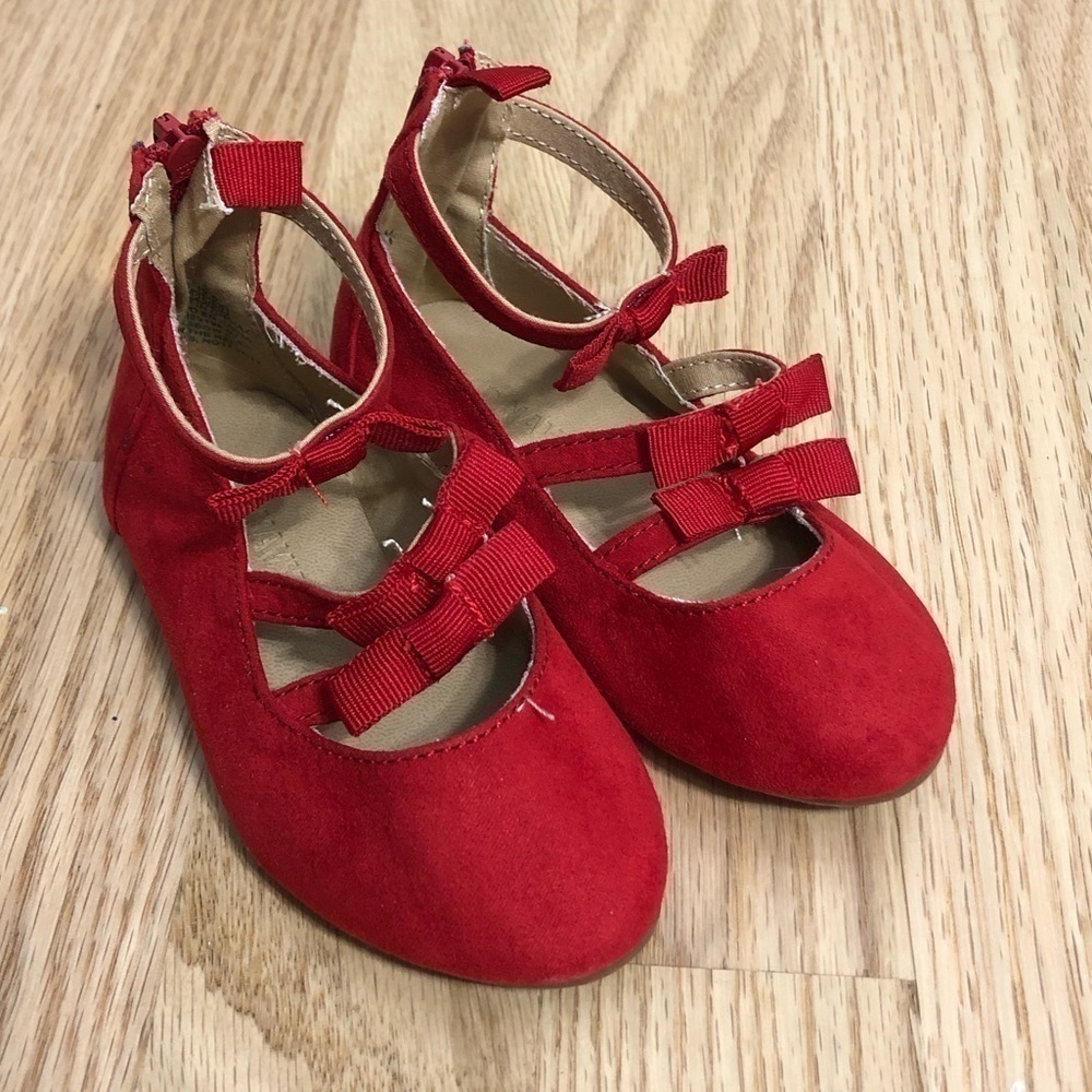 Old Navy Zipper Back Bow Flats Sz 5 Baby Kids Red